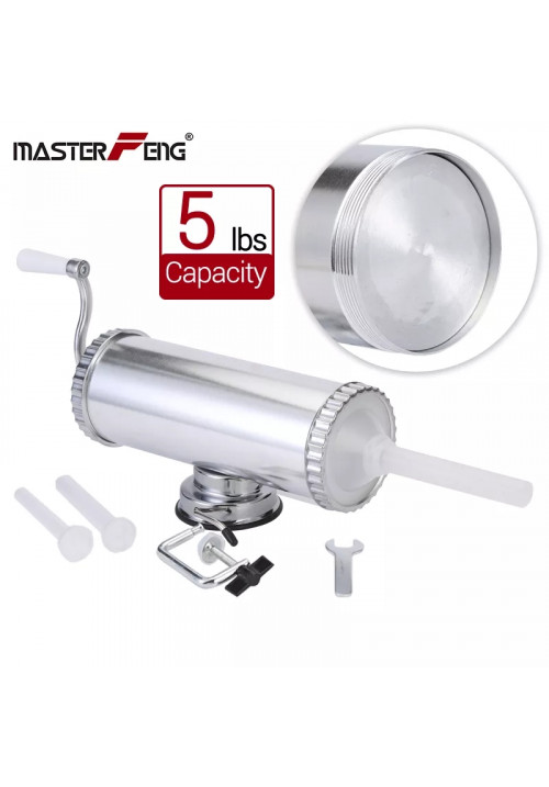 DIY homemade sausage filler stuffer Master Feng ALUMINUM ALLOY with suction 5Lbs 2.5kg (3 filling funnels & G-clamp)